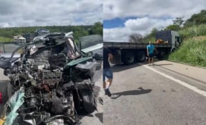 Tragédia na BR-116 | colisão frontal entre carro e caminhão deixa dois mortos e três feridos em Cândido Sales