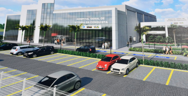 Investimentos na Saúde | painel revela projeto de ampliação e revitalização do Hospital Geral de Vitória da Conquista